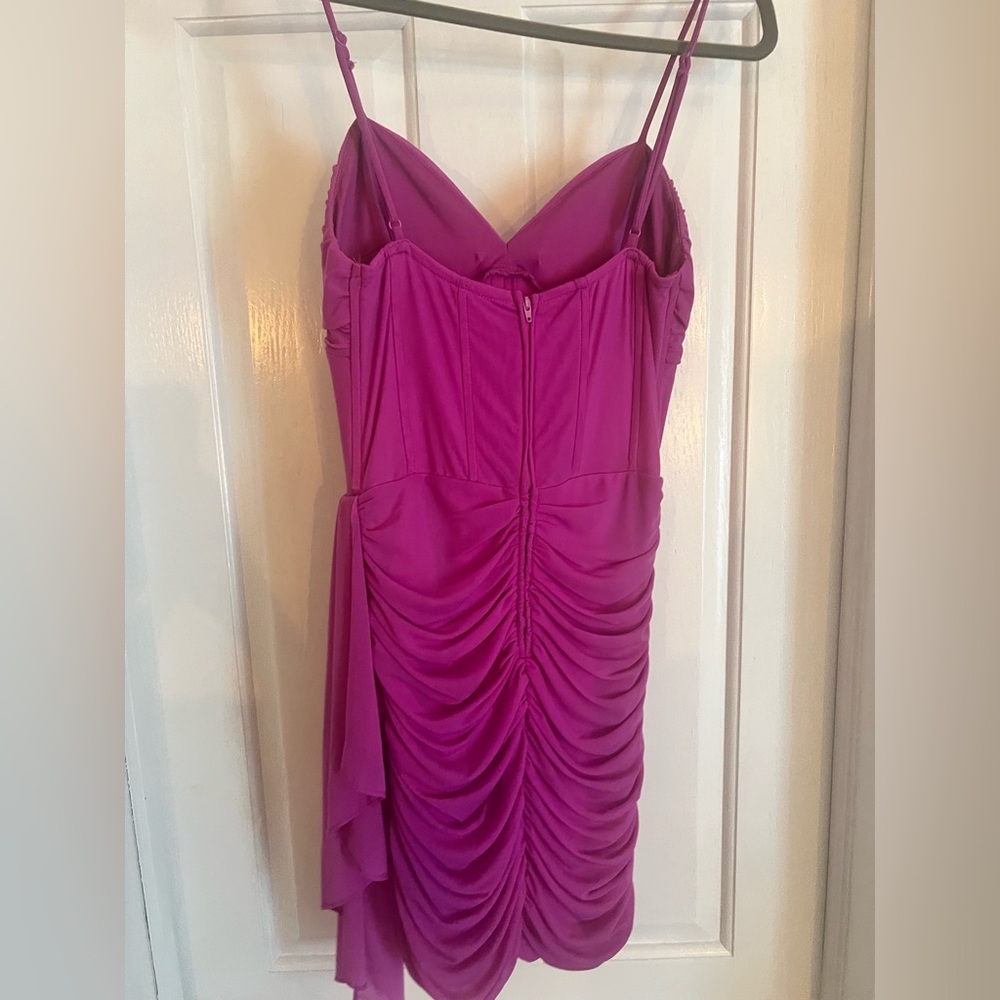 Chic Fuchsia Ruched Mini Dress - Picture 2 of 3